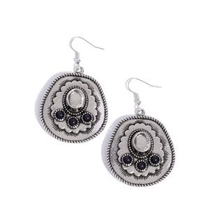 Silver with Black Stones Cowboy Hat Earrings
